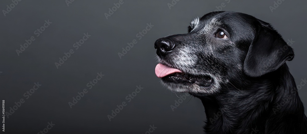 Black dog licking its lips, side profile view Black dog licking its lips, side profile view