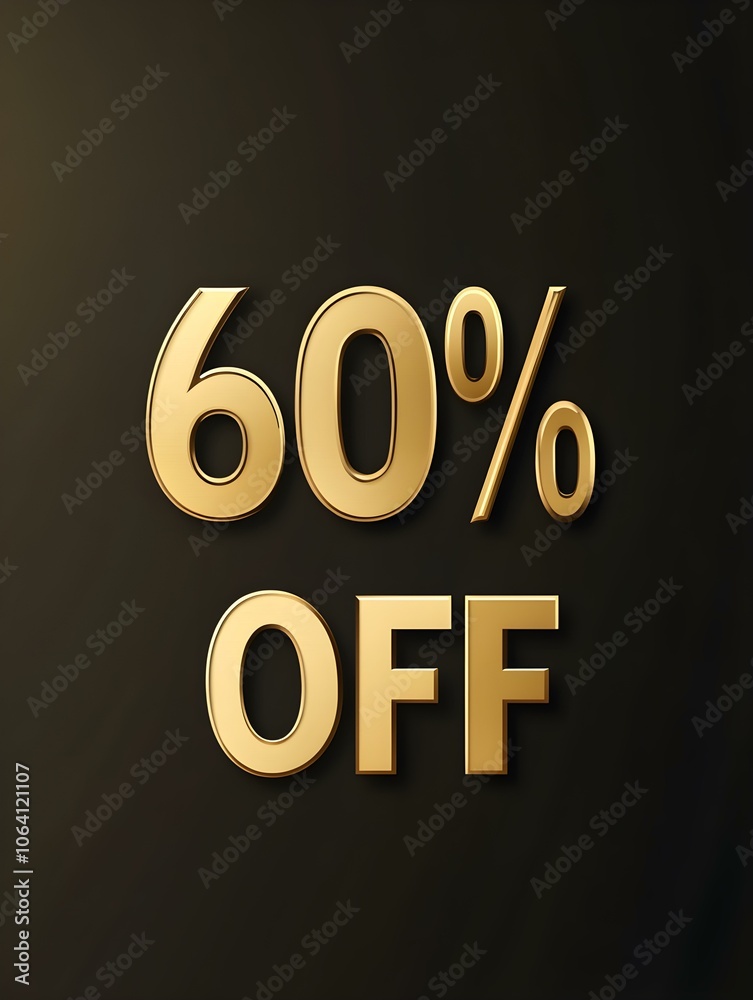 Dark Gold '60% OFF' Promotional Sign on a Dark Gold Background Dark Gold '60% OFF' Promotional Sign on a Dark Gold Background
