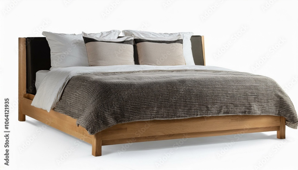 Scandinavian bed isolated on White background PNG Scandinavian bed isolated on White background PNG