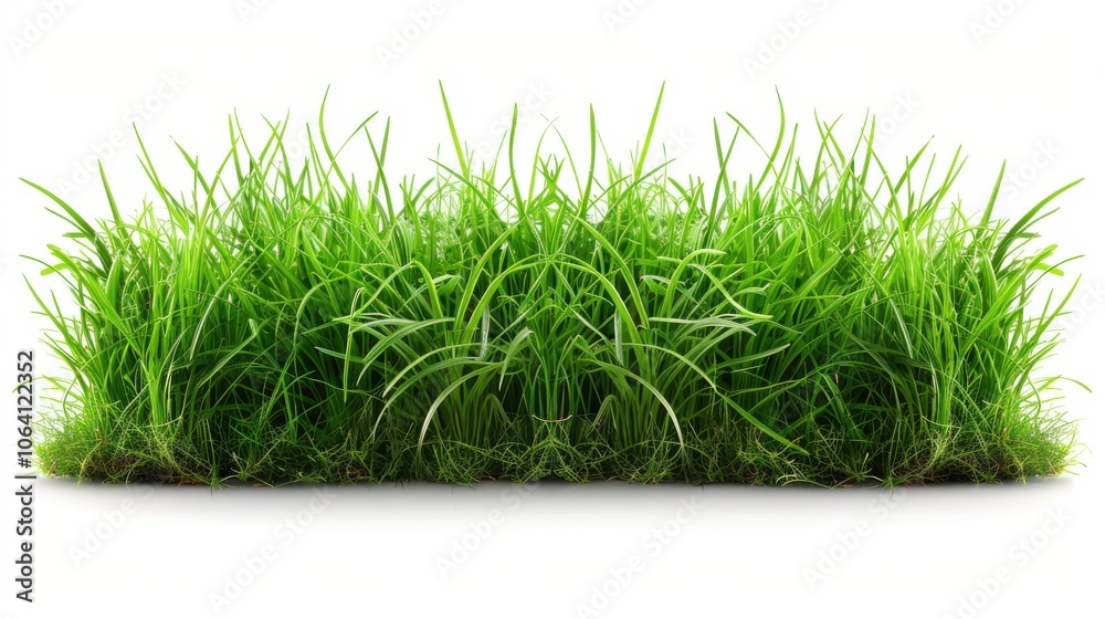 Green grassland, isolated on white, with dew drops on the blades. A fresh and calming nature scene Green grassland, isolated on white, with dew drops on the blades. A fresh and calming nature scene