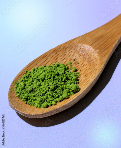 Matcha Powder on a wooden spoon