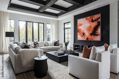 Elegant and Natural Modern Living Room: Luxurious Interior Photography Showcasing Contemporary Design with Organic Accents