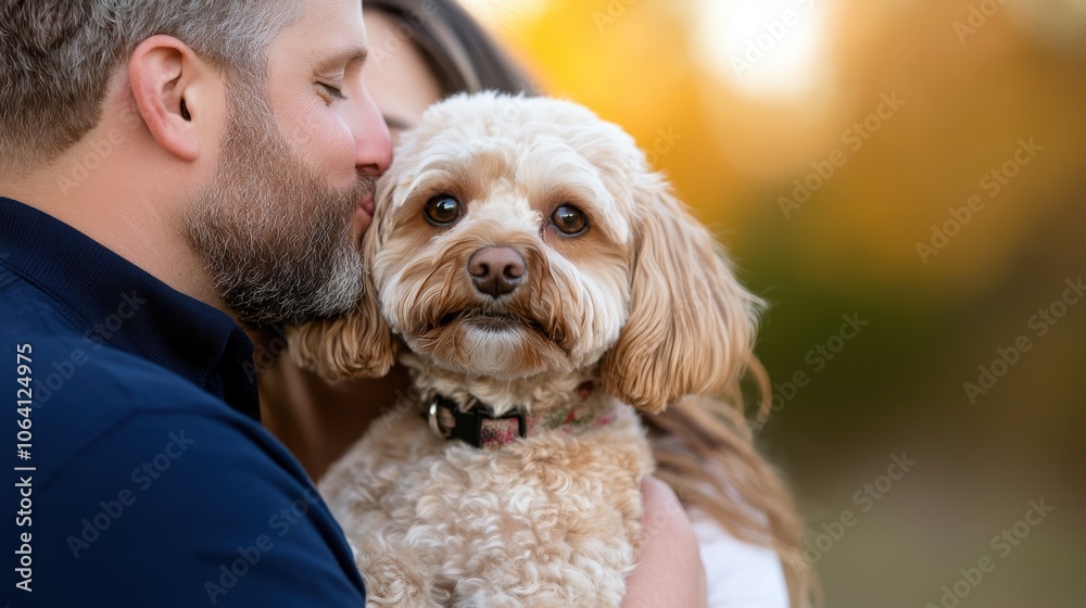 A man gently kisses his furry beige dog in a heartwarming close-up, portraying an intimate and affectionate bond between pet and owner amidst a serene setting. A man gently kisses his furry beige dog in a heartwarming close-up, portraying an intimate and affectionate bond between pet and owner amidst a serene setting.
