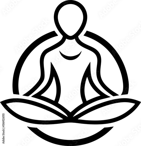 Simple meditation logo featuring a seated figure in a lotus position surrounded by a circular design representing mindfulness and tranquility