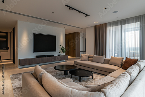 Elegant and Natural Modern Living Room: Luxurious Interior Photography Showcasing Contemporary Design with Organic Accents