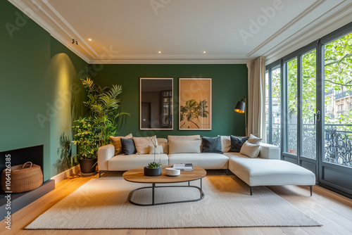 Elegant and Natural Modern Living Room: Luxurious Interior Photography Showcasing Contemporary Design with Organic Accents