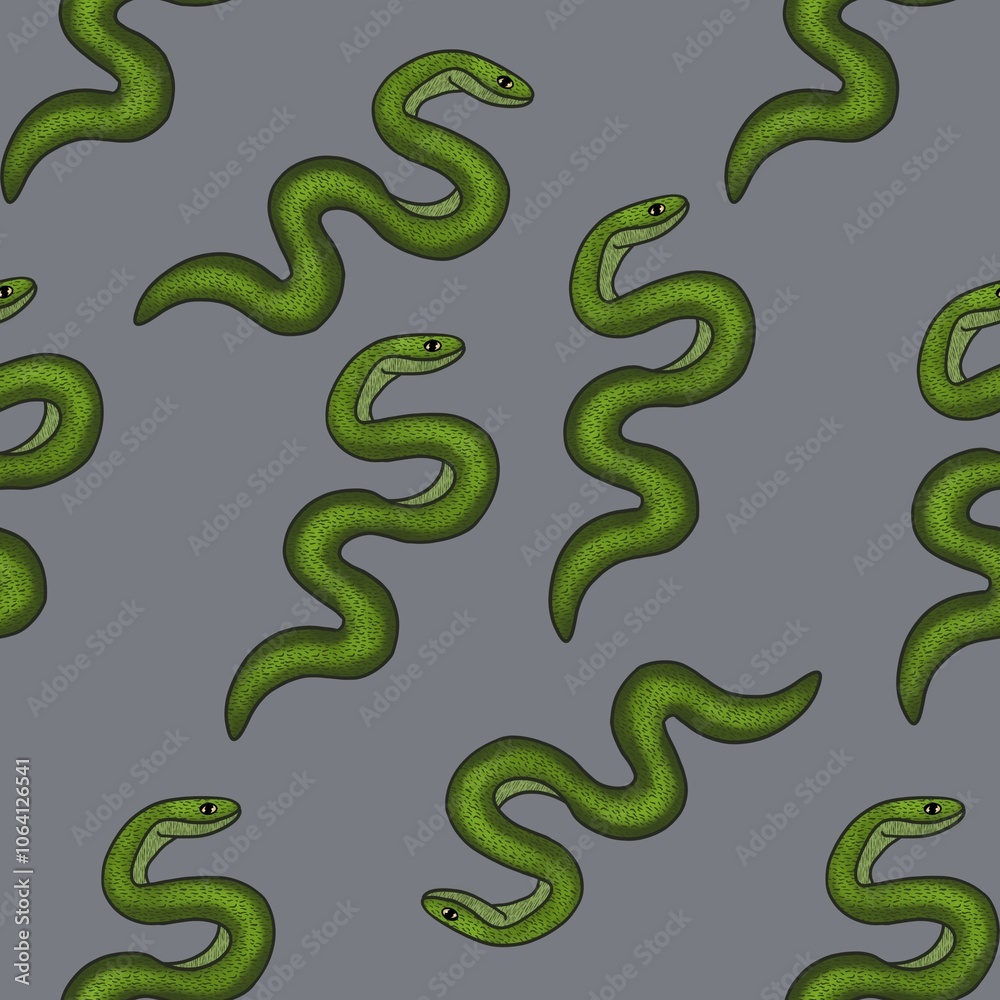 Snakes Seamless Pattern Design with Gray Background Snakes Seamless Pattern Design with Gray Background