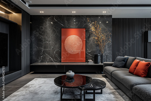 Elegant and Natural Modern Living Room: Luxurious Interior Photography Showcasing Contemporary Design with Organic Accents