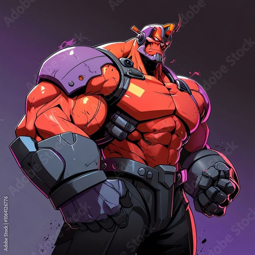 Powerful Red-Armored Cyborg