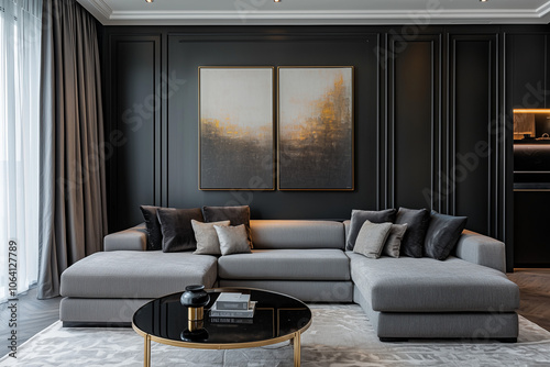 Elegant and Natural Modern Living Room: Luxurious Interior Photography Showcasing Contemporary Design with Organic Accents