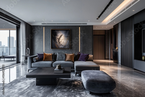 Elegant and Natural Modern Living Room: Luxurious Interior Photography Showcasing Contemporary Design with Organic Accents