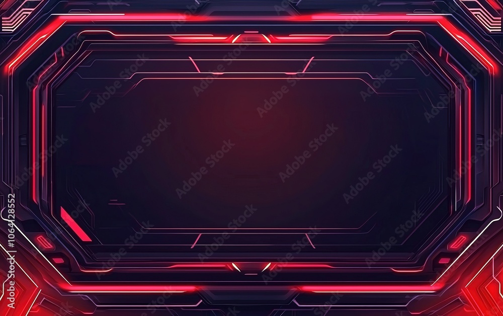 Futuristic digital backdrop with glowing red frame featuring abstract technology in a dark environment Futuristic digital backdrop with glowing red frame featuring abstract technology in a dark environment