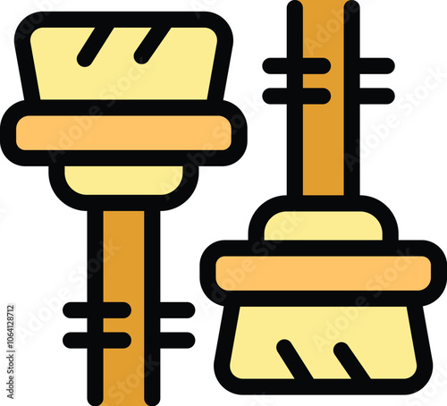 Simple icon of a scrub brush and a broom, perfect for representing housekeeping and cleaning tasks