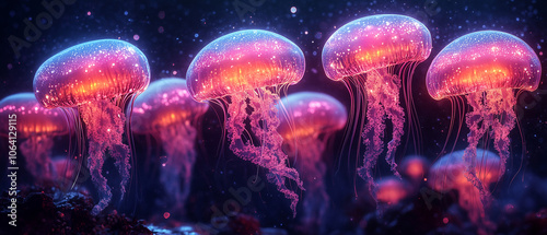 Wallpaper Mural Illustration vectorielle de méduse bioluminescente dans les profondeurs marines Torontodigital.ca