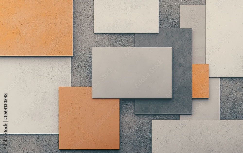 Fototapeta premium Colorful geometric panels arranged on a textured wall create a modern aesthetic in an indoor space