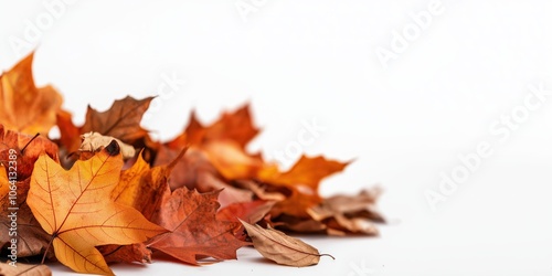 A pile of autumn leaves isolated on a white background 