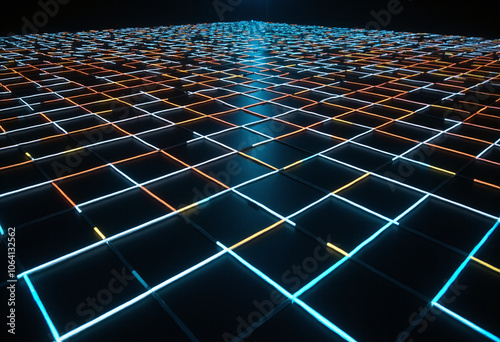 Obraz na płótnie cubic grid glowing lines creates dynamic architectural scene