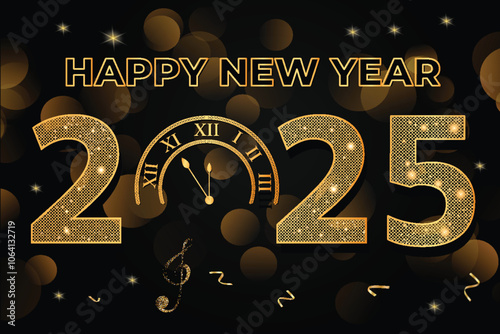 new year 2025 golden lettering with shiny glitter