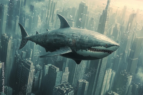 Wallpaper Mural shark airship flying among the skyscrapers Torontodigital.ca