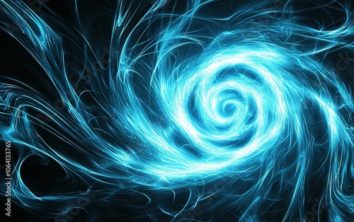 A vivid swirl of electric blue light creating a mesmerizing vortex effect on a dark background, evoking a sense of cosmic energy and motion