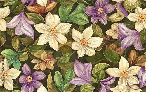 Wallpaper Mural Colorful floral pattern featuring various blooms and leaves on a dark background, showcasing the beauty of nature in intricate design Torontodigital.ca