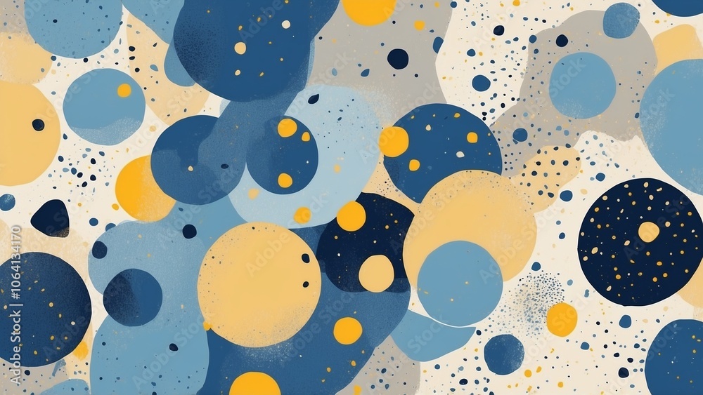 Colorful abstract circles pattern in blue, yellow, and beige tones on light background Colorful abstract circles pattern in blue, yellow, and beige tones on light background