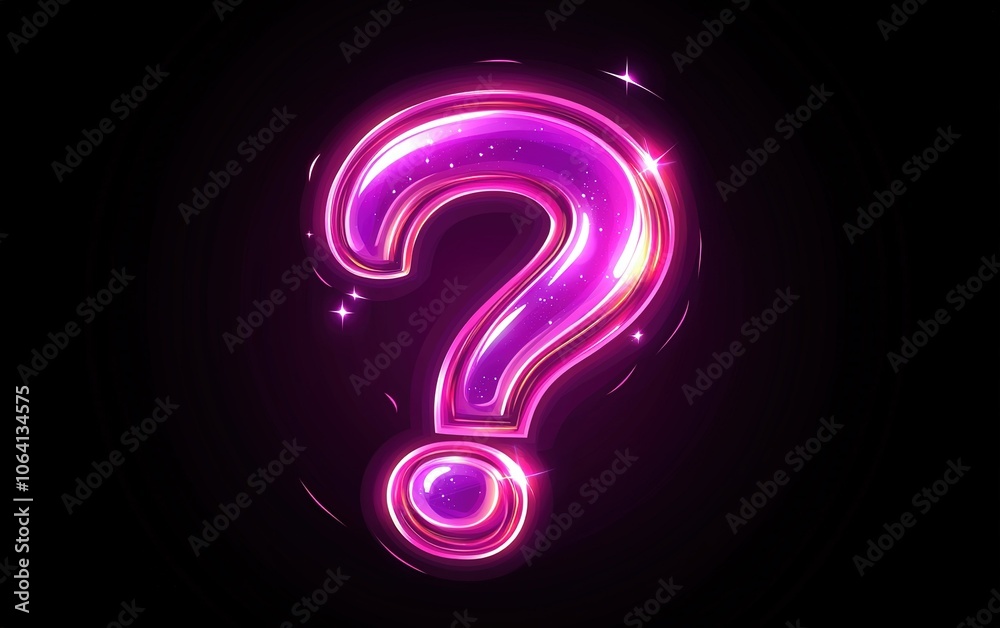 Naklejka premium Bright neon pink question mark glowing against a dark background creating an intriguing and mysterious visual effect at night