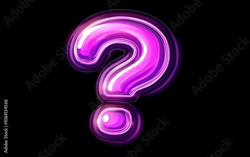 Glowing pink question mark shaped object illuminated against a dark background, creating an intriguing and vibrant visual effect