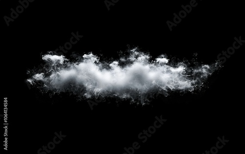 A wispy cloud formation floating against a black background, showcasing intricate details and textures highlighted by soft lighting