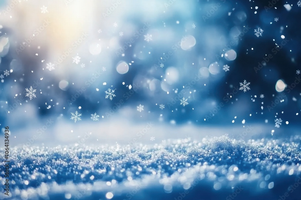 A blue background with white snowflakes falling from the top and bottom, creating an atmosphere of winter presenting a serene beauty that evokes a sense of tranquility Generative AI A blue background with white snowflakes falling from the top and bottom, creating an atmosphere of winter presenting a serene beauty that evokes a sense of tranquility Generative AI