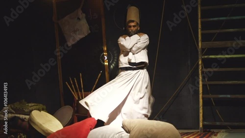 the image of a whirling Dervish in the darkness