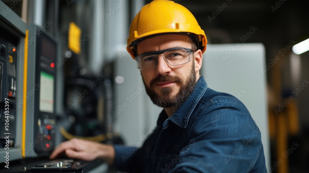 Professional Worker in Safety Gear at Machinery Professional Worker in Safety Gear at Machinery
