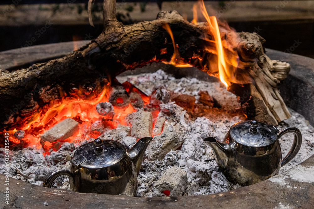 Tea pots on a fire in Saudi Arabia Tea pots on a fire in Saudi Arabia