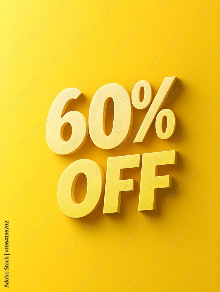 Yellow '60% OFF' Promotional Sign on a Yellow Background Yellow '60% OFF' Promotional Sign on a Yellow Background