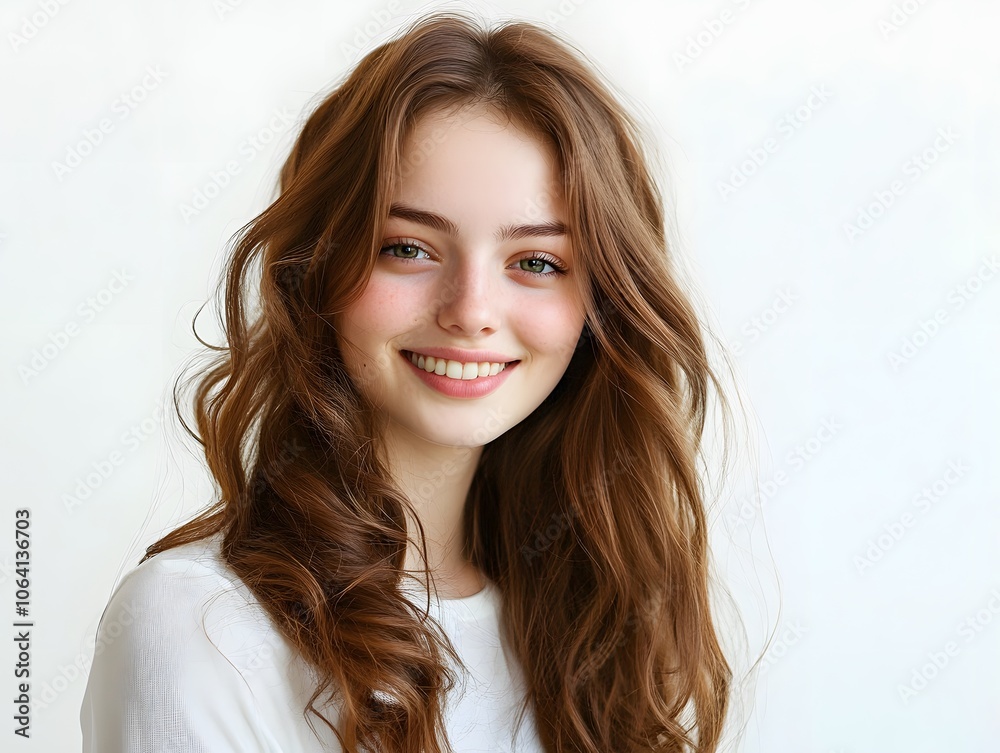 Portrait of natural beautiful smiling young woman white background Portrait of natural beautiful smiling young woman white background