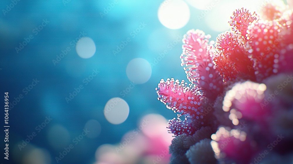 A macro shot of numerous flowers adorned with water dewdrops against a cerulean backdrop A macro shot of numerous flowers adorned with water dewdrops against a cerulean backdrop