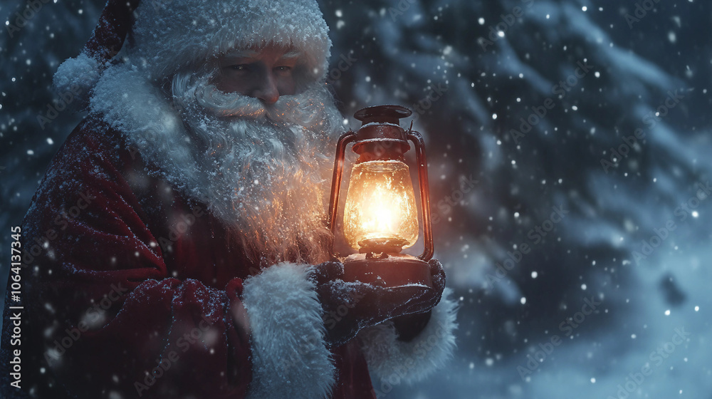 Fototapeta premium person in the fire, santa claus and christmas tree