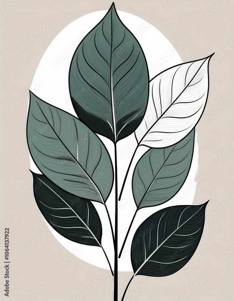 Fototapeta premium Tropical ficus leaves in a minimalist trendy style. Silhouette of a plant in a contemporary simple abstract style