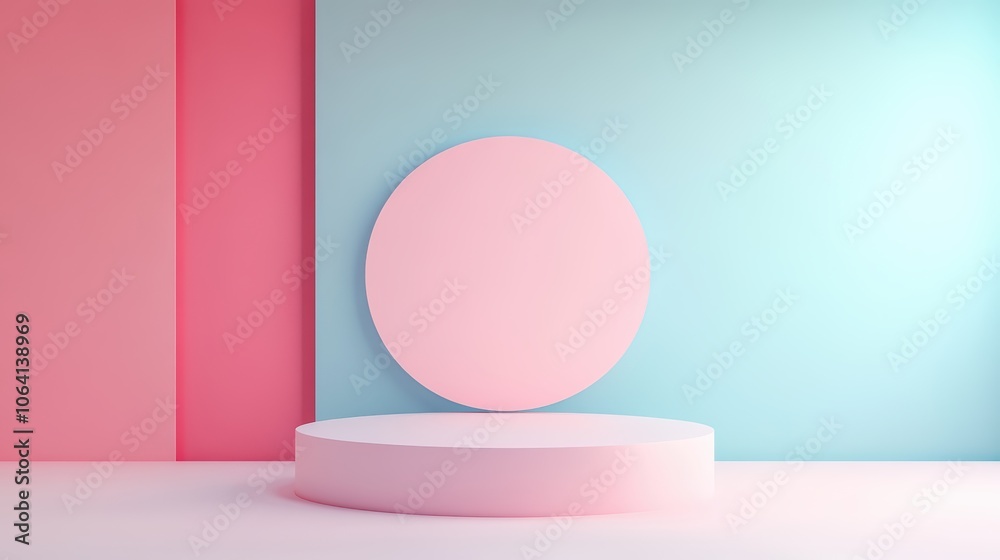 Abstract background featuring a vacant podium for product and cosmetic displays with a pastel cream colored pedestal Abstract background featuring a vacant podium for product and cosmetic displays with a pastel cream colored pedestal