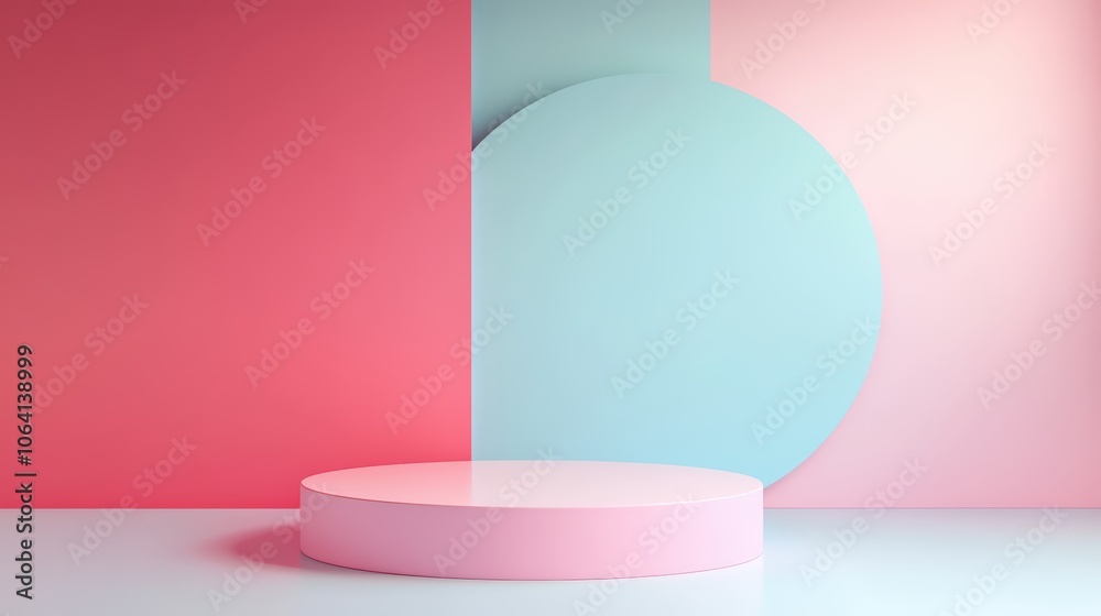 Simple 3D pedestal with clean lines and pastel tones, minimalist display, modern showcase