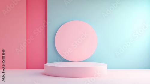 Abstract background featuring a vacant podium for product and cosmetic displays with a pastel cream colored pedestal