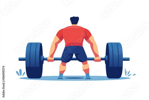 Athlete lifting heavy weights, strongman exercising with a barbell on a white isolated background.