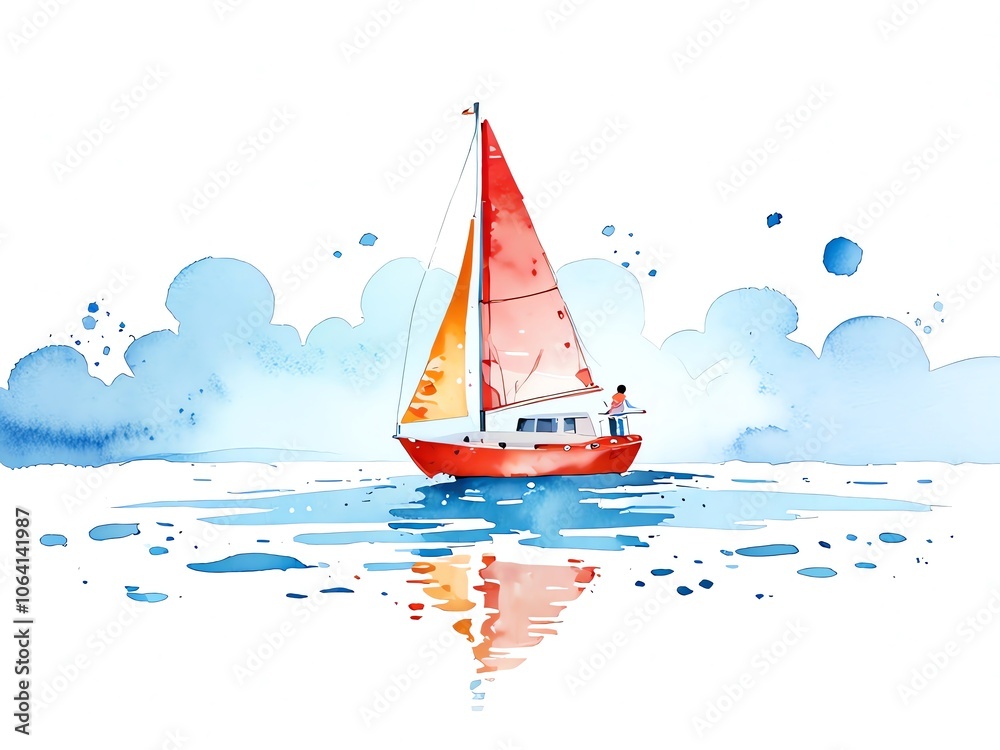 Naklejka premium Watercolor Painting of Sailboat