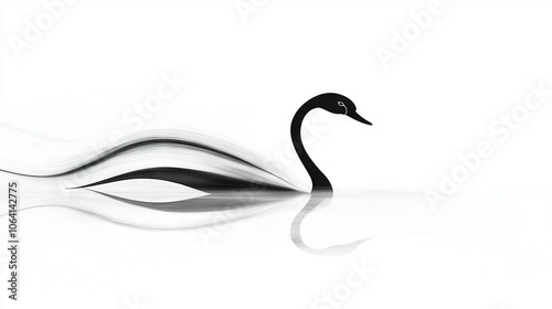  Black & white photo of Swan with feathers dancing in the wind & water reflecting