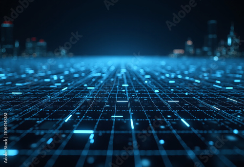 Wallpaper Mural glowing horizontal lines form futuristic digital space grid network advanced communication systems Torontodigital.ca