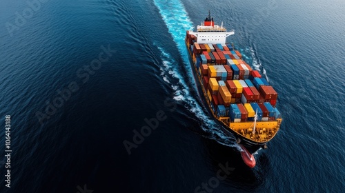 Cargo Ship Traversing an Icy Ocean Waterway