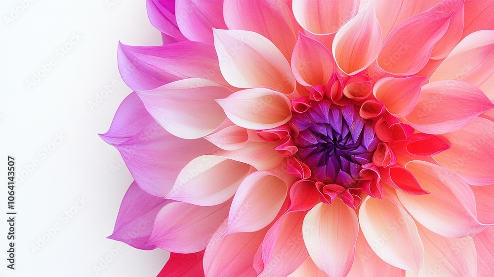 Obraz premium A close-up of a pink and white flower with a purple center, situated at the heart of the flower