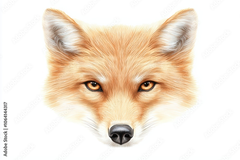 Naklejka premium Fox face illustration, detailed fur texture, bright eyes, isolated on white background.
