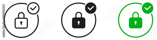 Lock check mark icon and security lock icon privacy symbol -  protection icon with tick symbol. secure private sign