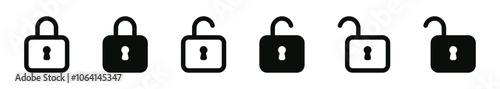 Lock icon set collection. close lock and open lock vector icon - Locked and unlocked line icons, black isolated